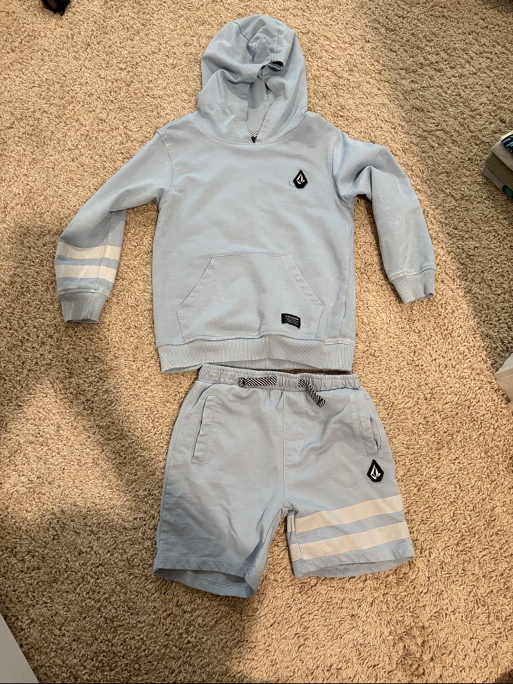 Volcom Pale Blue Hoodie and Shorts Set
